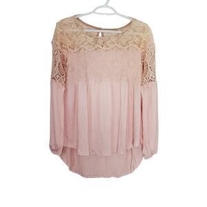 Sundance Boho Peasant Long Sleeve Top  Size Small | Lace, Crochet High/Low Peach
